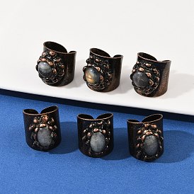 Латунь с натуральным лабрадоритом манжеты кольца, Красная медь