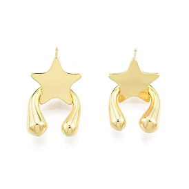 Brass Meteor Star Stud Earrings for Women, Nickel Free