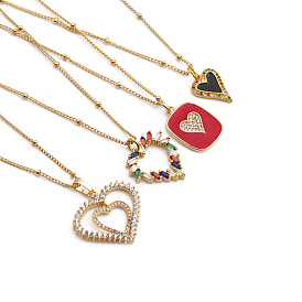Heart-shaped Pendant Necklace with Copper and Cubic Zirconia Jewelry for Women