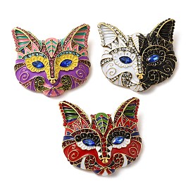 Cat Mask Alloy Rhinestone Brooch, Cat Enamel Pins, for Backpack Clothes