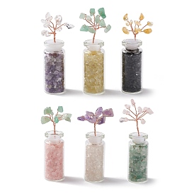 Chip Natural Gemstone Display Decorations, with Glass Bottle and Copper Wire, Wishing Tree