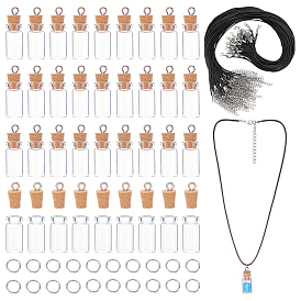 60 шт. наборы для изготовления ожерелий из вощеного хлопкового шнура, с 60шт. пустых стеклянных бутылок для желаний и 60шт. 304 соединительных колец из нержавеющей стали