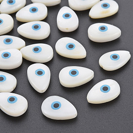 Natural Freshwater Shell Beads, Teardrop with Evil Eye