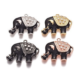 Brass Micro Pave Clear Cubic Zirconia Pendants, with Enamel, Elephant