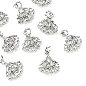 SHEGRACE Brass Micro Pave Cubic Zirconia Pendants, Cadmium Free & Nickel Free & Lead Free, Ginkgo Leaf Charms, Clear