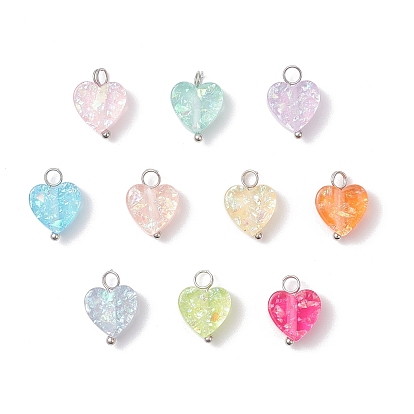 Прозрачные смоляные подвески, шарма сердца, с блестящей пудрой и латунной петлей, разноцветные