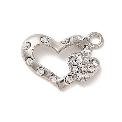 Alloy Pendants, with Glass Rhinestone, Heart