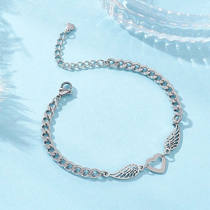 201 из нержавеющей стали ссылка браслеты, 304 браслеты из нержавеющей стали с кубинскими звеньями для женщин, сердце и перо