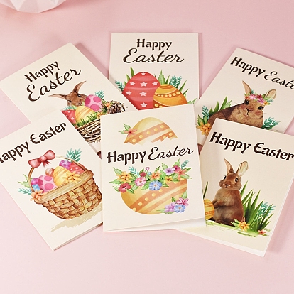 Rectangle Folded Paper Greeting Card, Easter Theme Party Invitation Card, Rectangle, with Envelope & Stickers
