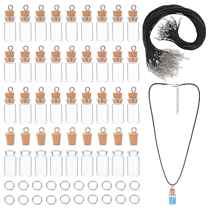 60 шт. наборы для изготовления ожерелий из вощеного хлопкового шнура, с 60шт. пустых стеклянных бутылок для желаний и 60шт. 304 соединительных колец из нержавеющей стали