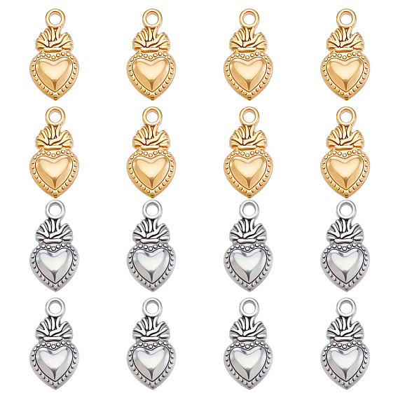 16Pcs 2 Colors 304 Stainless Steel Pendants, Sacred Heart Charm, Ion Plating(IP)