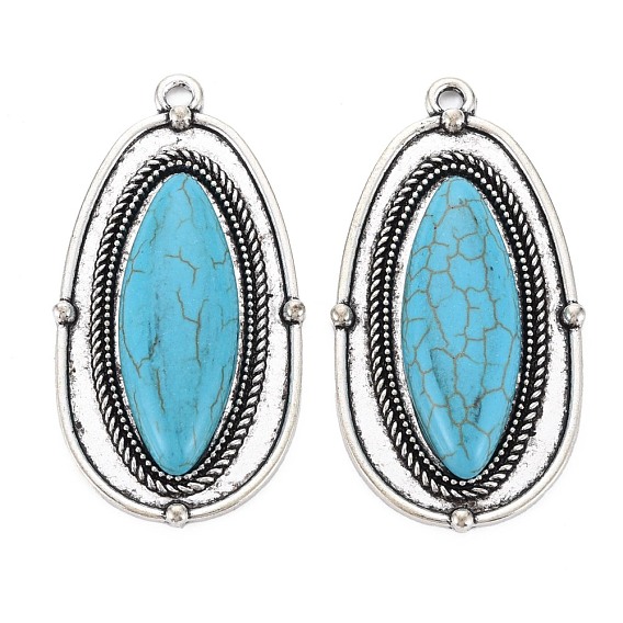 Тибетский сплав стиля большие кулоны, с синтетическими бирюзовый, без кадмия и без свинца, слеза