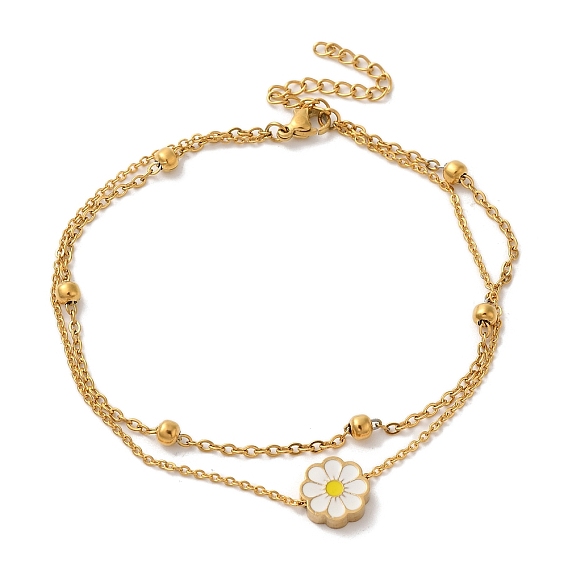 Ионное покрытие (ip) 304 нержавеющая сталь 2 браслеты из двух цепочек, цветок шарм браслеты, застежка когтя омара