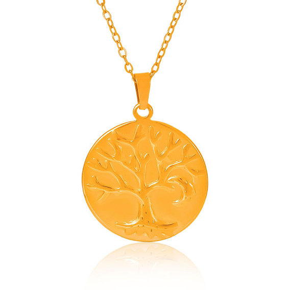 304 Женские колье из нержавеющей стали с плоским круглым кулоном в виде дерева жизни