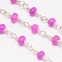Handmade Faceted Jade Rondelle Beads Decorative Chains for Necklaces Bracelets Making, with Spool, Unwelded, with Silver Color Plated Brass Finding, 12x4mm, about 4meter/roll