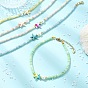 Ocean Dyed Synthetic Turquoise Starfish & Rondelle Glass Beaded Anklets for Women, Golden