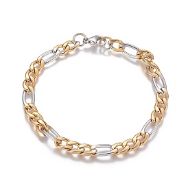304 Stainless Steel Figaro Chain Bracelets, with Lobster Claw Clasps