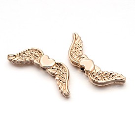 Cadmium Free & Nickel Free & Lead Free Alloy Beads, Long-Lasting Plated, Wing with Heart, 7x20x3mm, Hole: 1mm