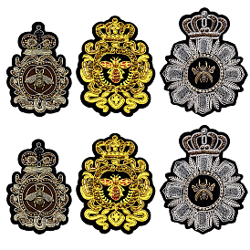 6шт. 3 виды полиэстеровых нашивок, приклеиваемых утюгом, вышивка аппликации, швейные украшения, значок с пчелой и короной