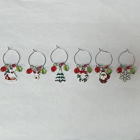 Glass Wine Glass Charms, with Alloy Enamel Charms, Brass Wine Glass Charms Ring