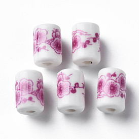 Handmade Porcelain Beads, Famille Rose Style, Column with Flower Pattern