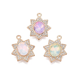 Alloy Glass Pendants, with Rhinestone, Cadmium Free & Lead Free, Flower
 Charms