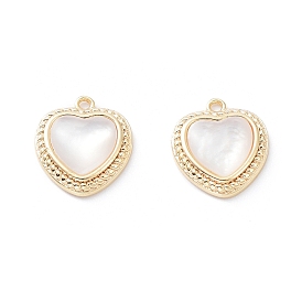 Rack Plating Brass Heart Charms with Shell, Long-Lasting Plated