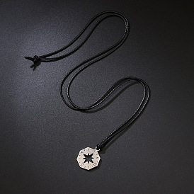 Регулируемый кулон в виде восьмиугольного компаса из сплава с вощеным шнурком для мужчин., платина