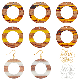 Olycraft DIY Dangle Earring Making Kits, Including Resin & Oblate Ring Walnut Wood Pendants, Brass Earring Hooks & Jump Rings