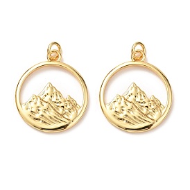 Brass Pendants, with Jump Ring, Long-Lasting Plated, Flat Round with Alps Mountain