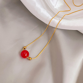 Collier pendentif vintage en agate rouge, haricot d'amour pour couples, porte-bonheur, bijoux de clavicule