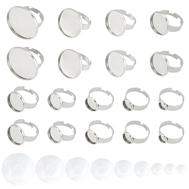 DIY Finger Ring Making Kits, Including 304 Stainless Steel Finger Rings Components and Transparent Glass Cabochons