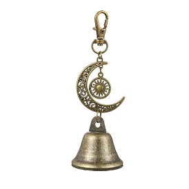 Iron Bell Pendant Decoration, Swivel Lobster Claw Clasps and Alloy Moon Charms for Bag Ornaments, Antique Bronze