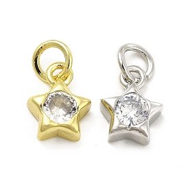 Brass Cubic Zirconia Charms, with Jump Ring, Star Charm