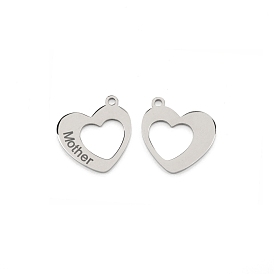 304 Stainless Steel Pendants, Hollow Heart with Word Mother