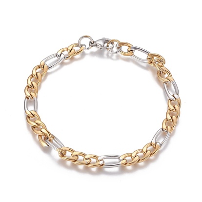 304 Stainless Steel Figaro Chain Bracelets, with Lobster Claw Clasps