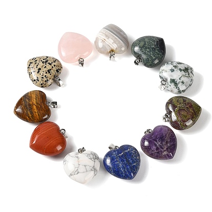 Природные и синтетические Gemstone подвески, с 304 фурнитурой из нержавеющей стали, сердце