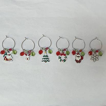 Glass Wine Glass Charms, with Alloy Enamel Charms, Brass Wine Glass Charms Ring