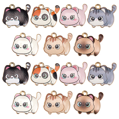 28 шт 7 цвета подвески из сплава с принтом, кошка прелести