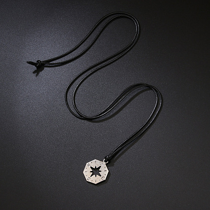 Регулируемый кулон в виде восьмиугольного компаса из сплава с вощеным шнурком для мужчин., платина