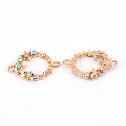 Enlaces de esmalte de bronce, con diamante de imitación, corona de flores de flor de lis, diamantes de imitación de color al azar