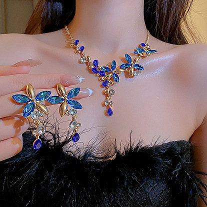 Комплект украшений из цветочного сплава, стеклянных страз, нагрудника и сережек-гвоздиков для женщин