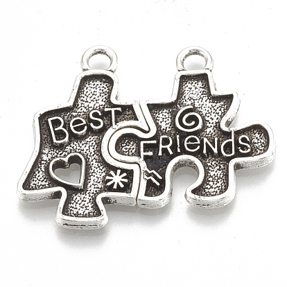 Tibetan Style Alloy Split Pendants  Enamel Settings, Puzzle with Word Best Friend, Cadmium Free & Lead Free