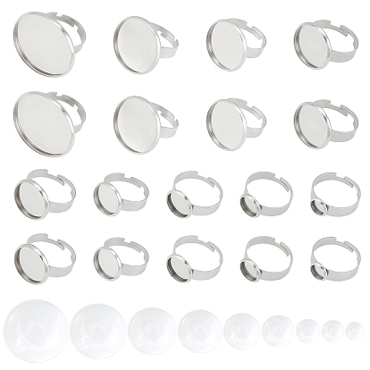 DIY Finger Ring Making Kits, Including 304 Stainless Steel Finger Rings Components and Transparent Glass Cabochons