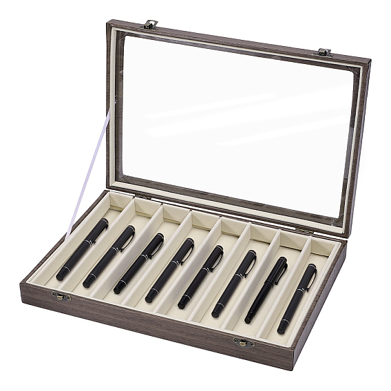 MDF Covered with PU Leather Pen Organizer Display Cases with Acrylic Window Lid, Rectangle