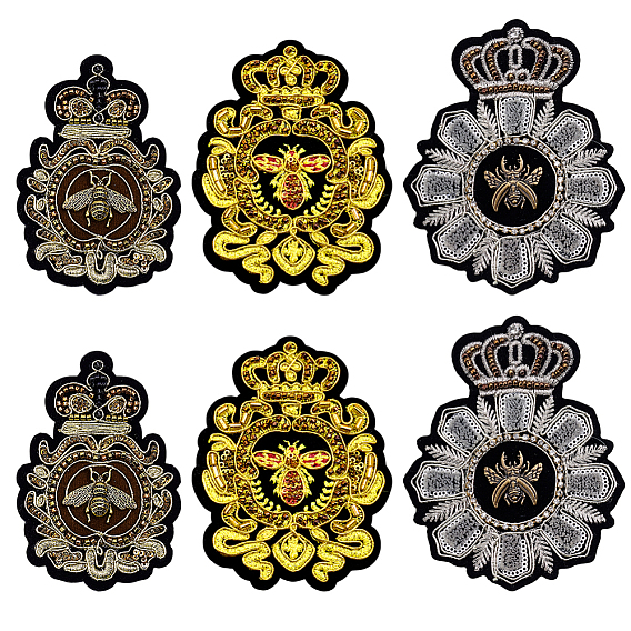 6шт. 3 виды полиэстеровых нашивок, приклеиваемых утюгом, вышивка аппликации, швейные украшения, значок с пчелой и короной