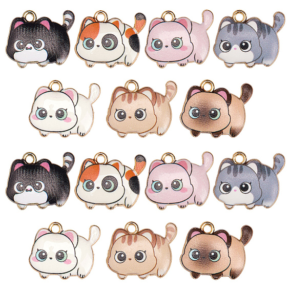 28 шт 7 цвета подвески из сплава с принтом, кошка прелести