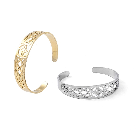 Полый узел 304 женские браслеты с открытыми манжетами из нержавеющей стали