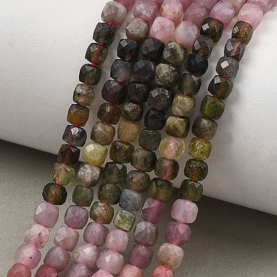 Colliers de perles de tourmaline multicolores naturelles à dégradé de couleurs, facette, cube