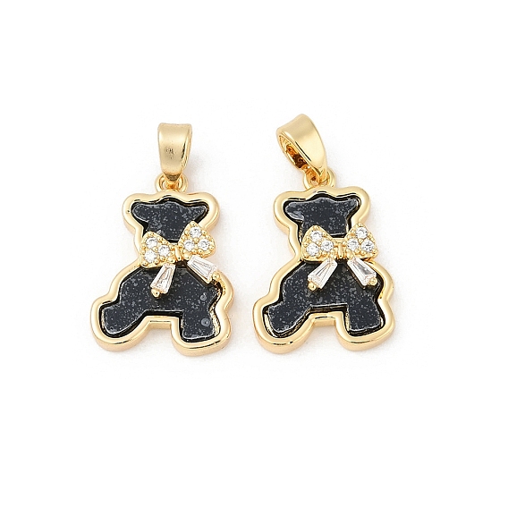 Латунные микропаве прозрачные подвески с фианитом, мишка с подвесками-бантиками, cmолой, без свинца и без кадмия, реальный 18 k позолоченный, стойки покрытие